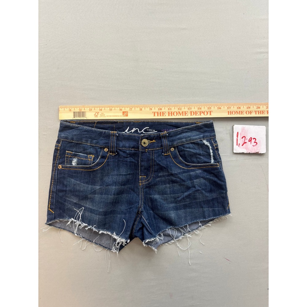 INC Denim Womens Size 4 Dark Wash Distressed Cut Off Jean Shorts Regular Fit